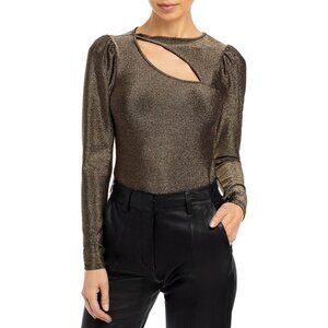 n:philanthropy Delia Top gold black metallic cutout long sleeve size XS NEW